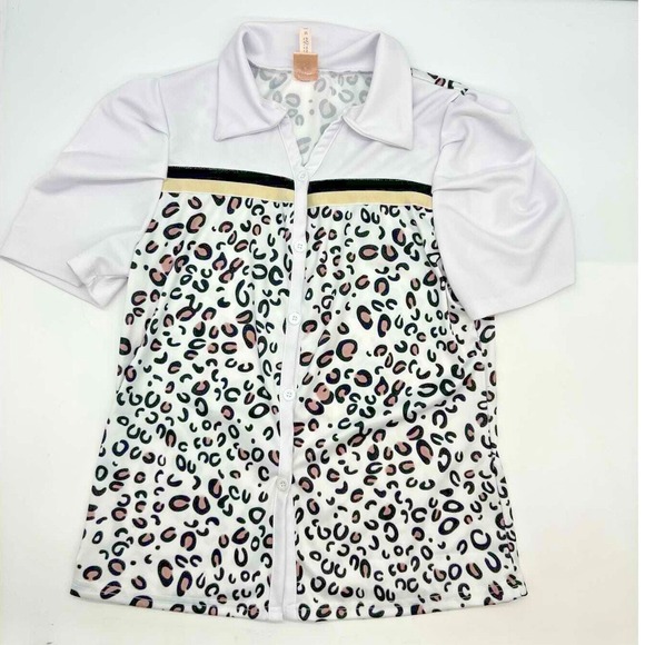 Annie Qin Fashion Button Front White Animal Print Short Puff Sleeve M Maximilast - Picture 3 of 9